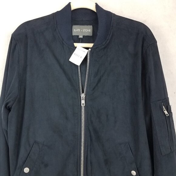 NEW Slate & Stone Men's M Zip Up Lightweight Bomber Jacket in Navy Blue - Picture 4 of 10